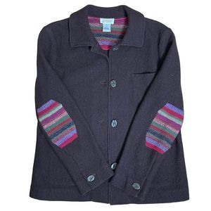 Vintage Talbots Button Up Jacket Women's L 100% Wool Brown Elbow Knit Patch
